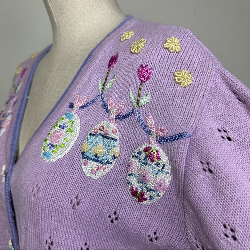 Storybook Knits Eggstravaganza Cardigan with Embroidered Details - Picture 3 of 14